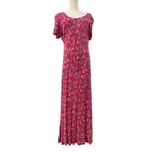 Hanna Andersson Women’s Floral Pink Maxi Dress Back Tie Short Sleeve Large